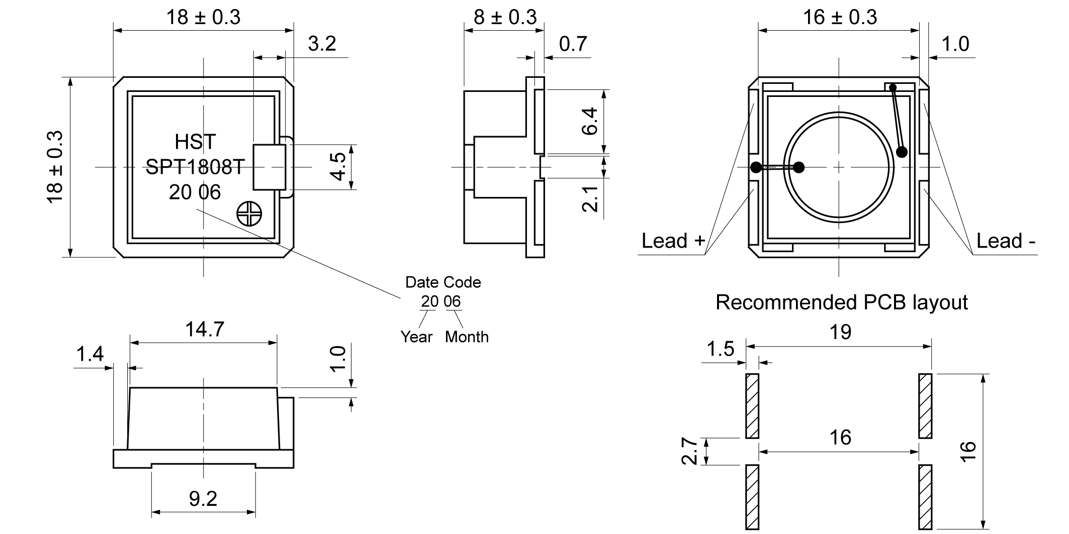 SPT1808T-20A20 Mechanical Drawing